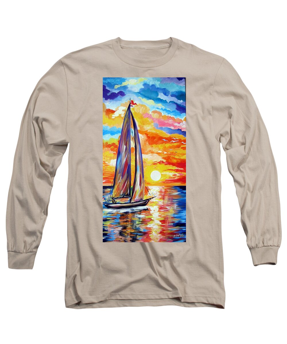 Sails Long Sleeve T-Shirt featuring the painting Sailing towards my dreams by Roberto Gagliardi