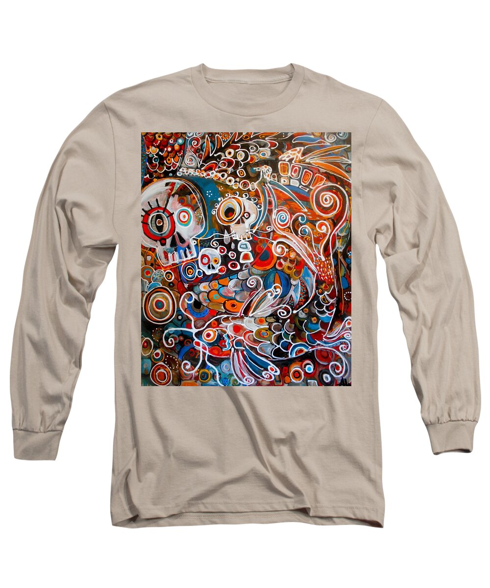 Skull Long Sleeve T-Shirt featuring the painting Salvador and the giant Koi by Angie Wright