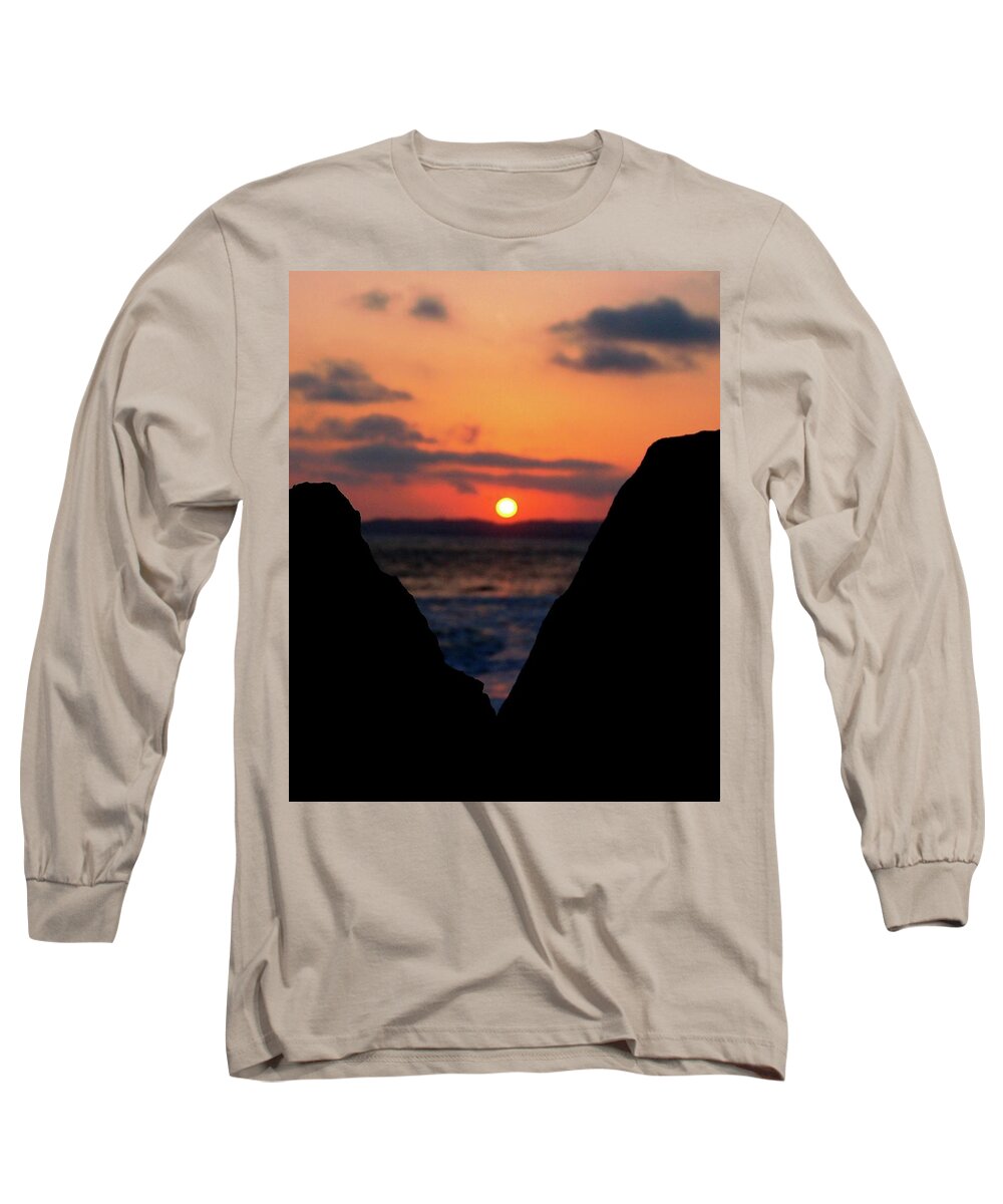 Sunset Long Sleeve T-Shirt featuring the photograph San Clemente Beach Rock View Sunset Portrait by Matt Quest