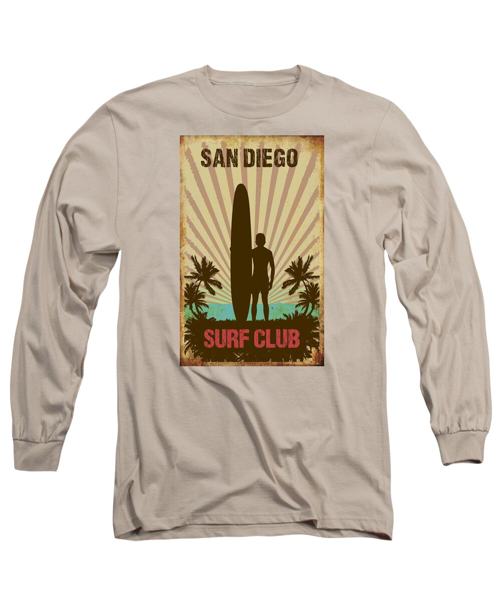 Surf Long Sleeve T-Shirt featuring the digital art San Diego Surf Club by Greg Sharpe