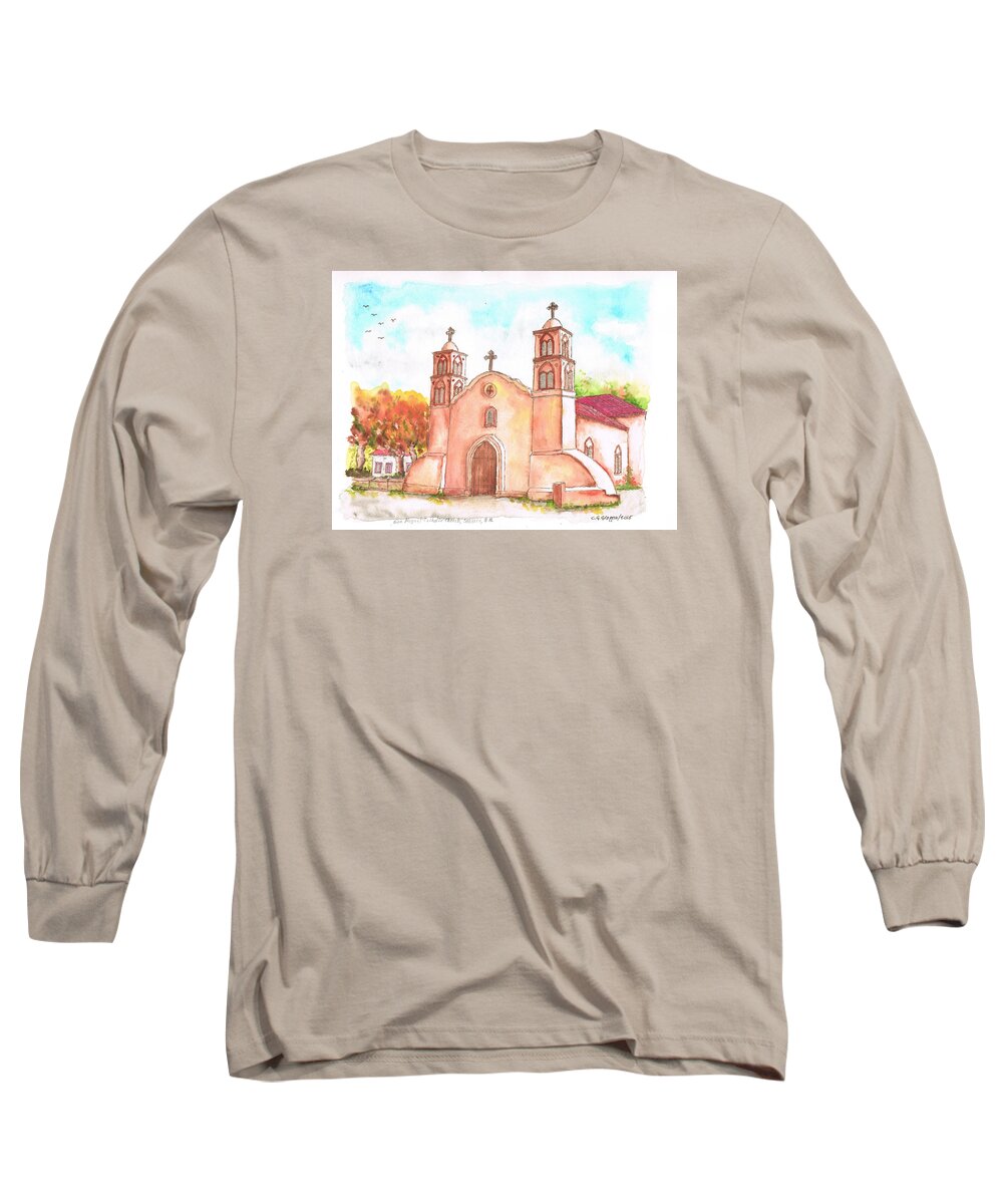 San Miguel Catholic Church Long Sleeve T-Shirt featuring the painting San Miguel Catholic Church, Socorro, New Mexico by Carlos G Groppa