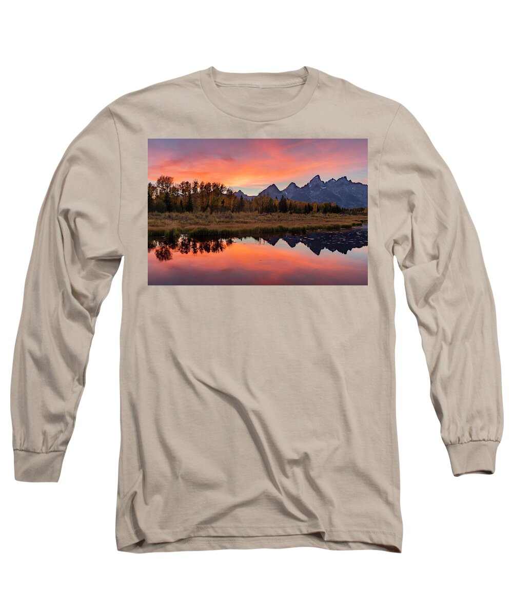 Grand Teton National Park Long Sleeve T-Shirt featuring the photograph Schwabacher Sunset 2 by D Robert Franz