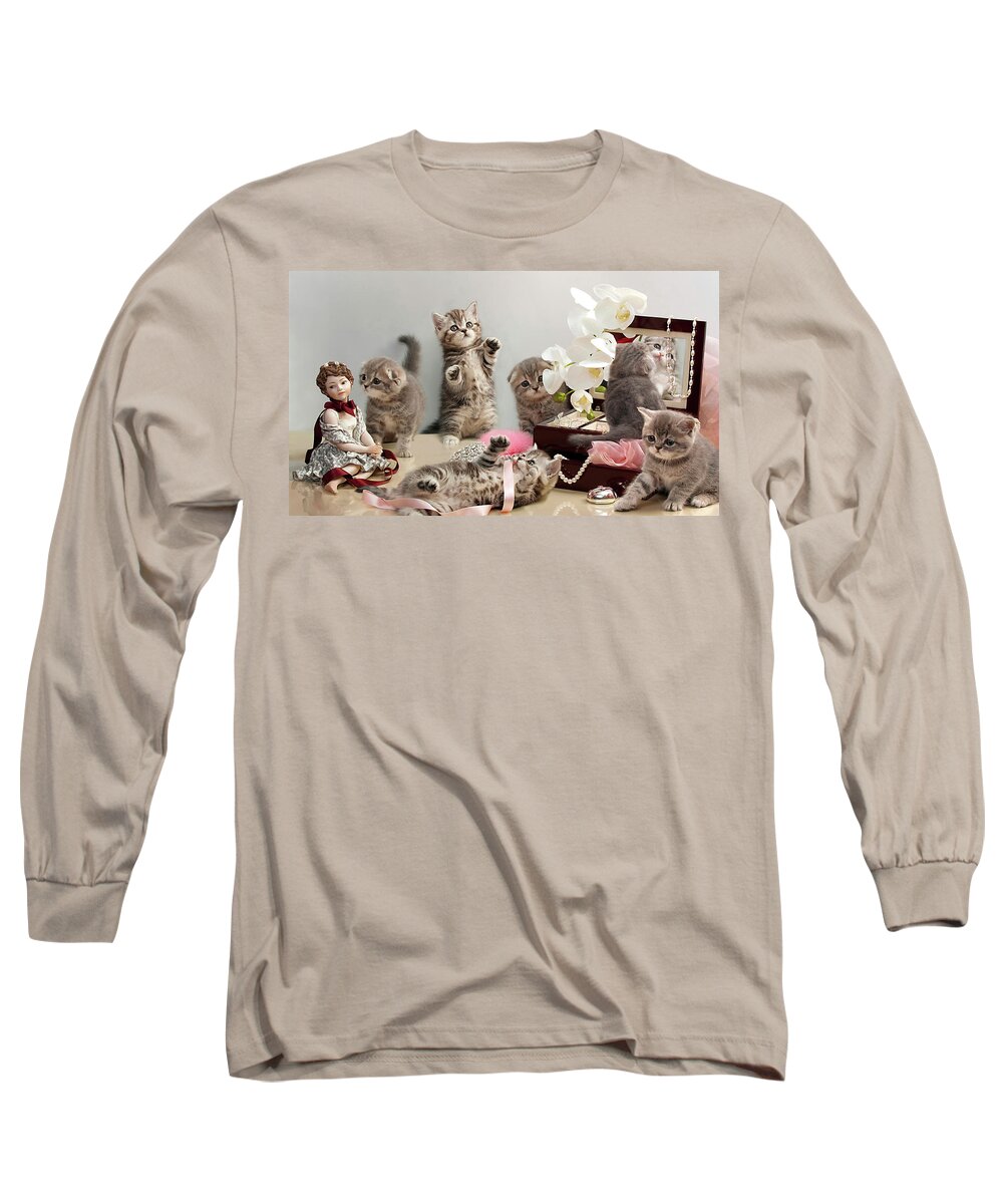 Scottish Fold Cats Long Sleeve T-Shirt featuring the photograph Scottish Fold cats by Evgeniy Lankin