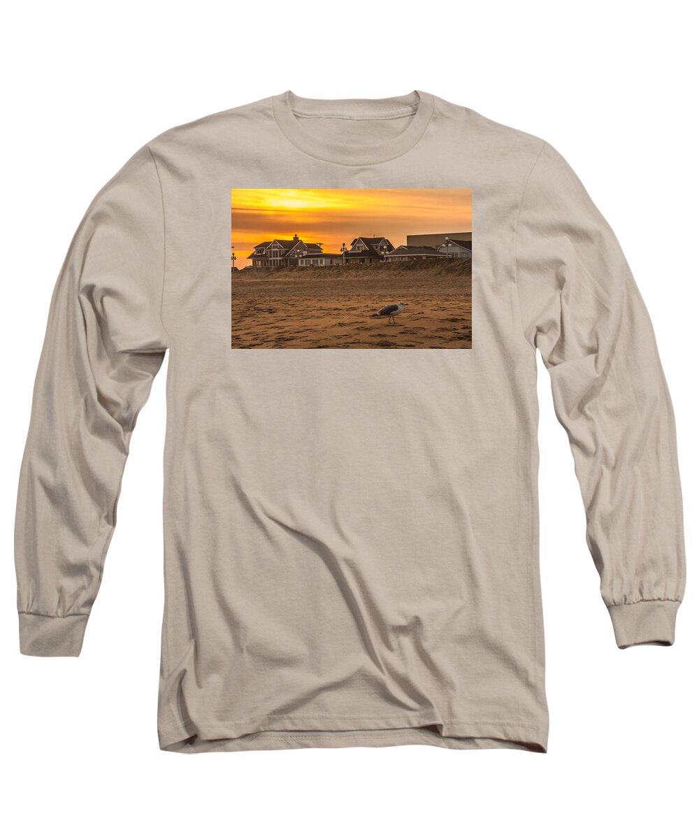 Seagull Long Sleeve T-Shirt featuring the photograph Seagull at Sunset by Kathleen McGinley
