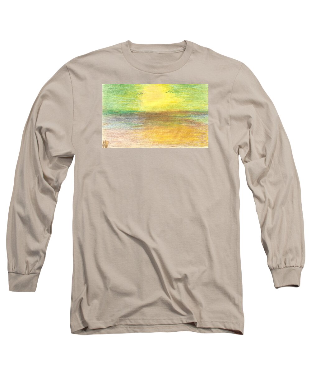 Drawings Long Sleeve T-Shirt featuring the drawing Seascape by Karen Nicholson