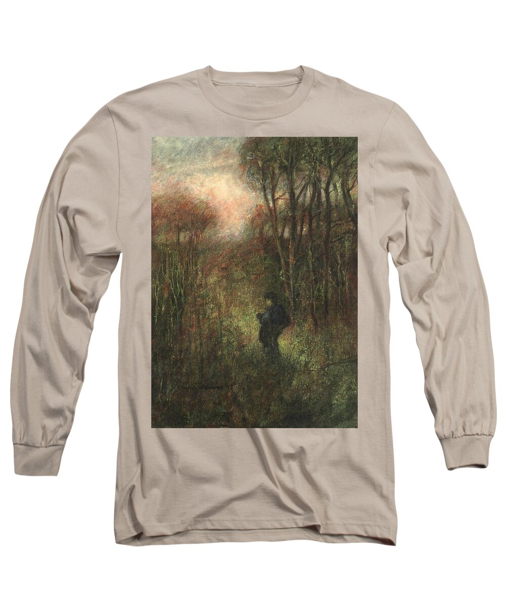 Traveler Long Sleeve T-Shirt featuring the painting Self Portrait with Landscape by David Ladmore