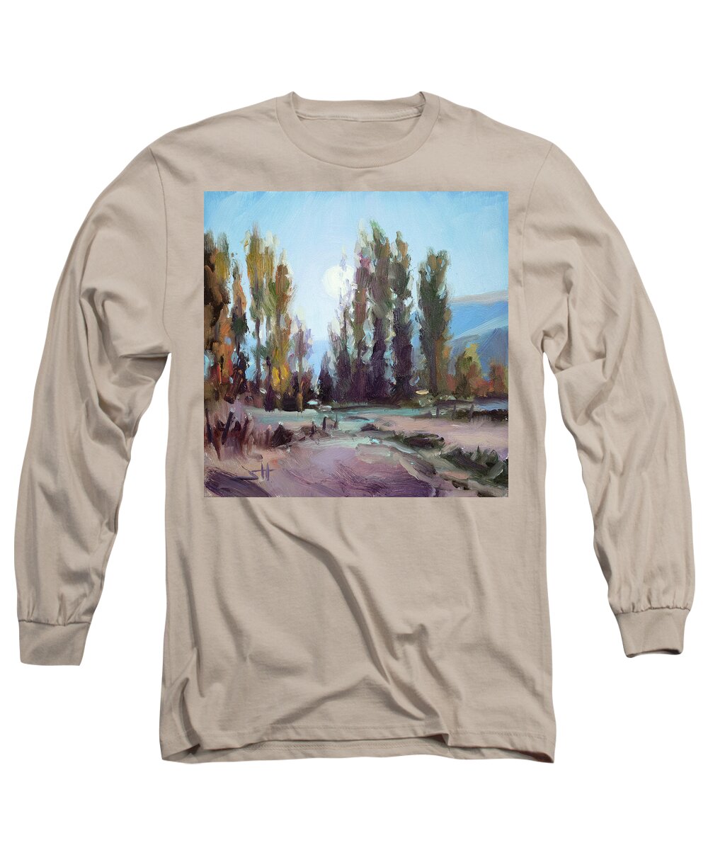 Country Long Sleeve T-Shirt featuring the painting September Moon by Steve Henderson