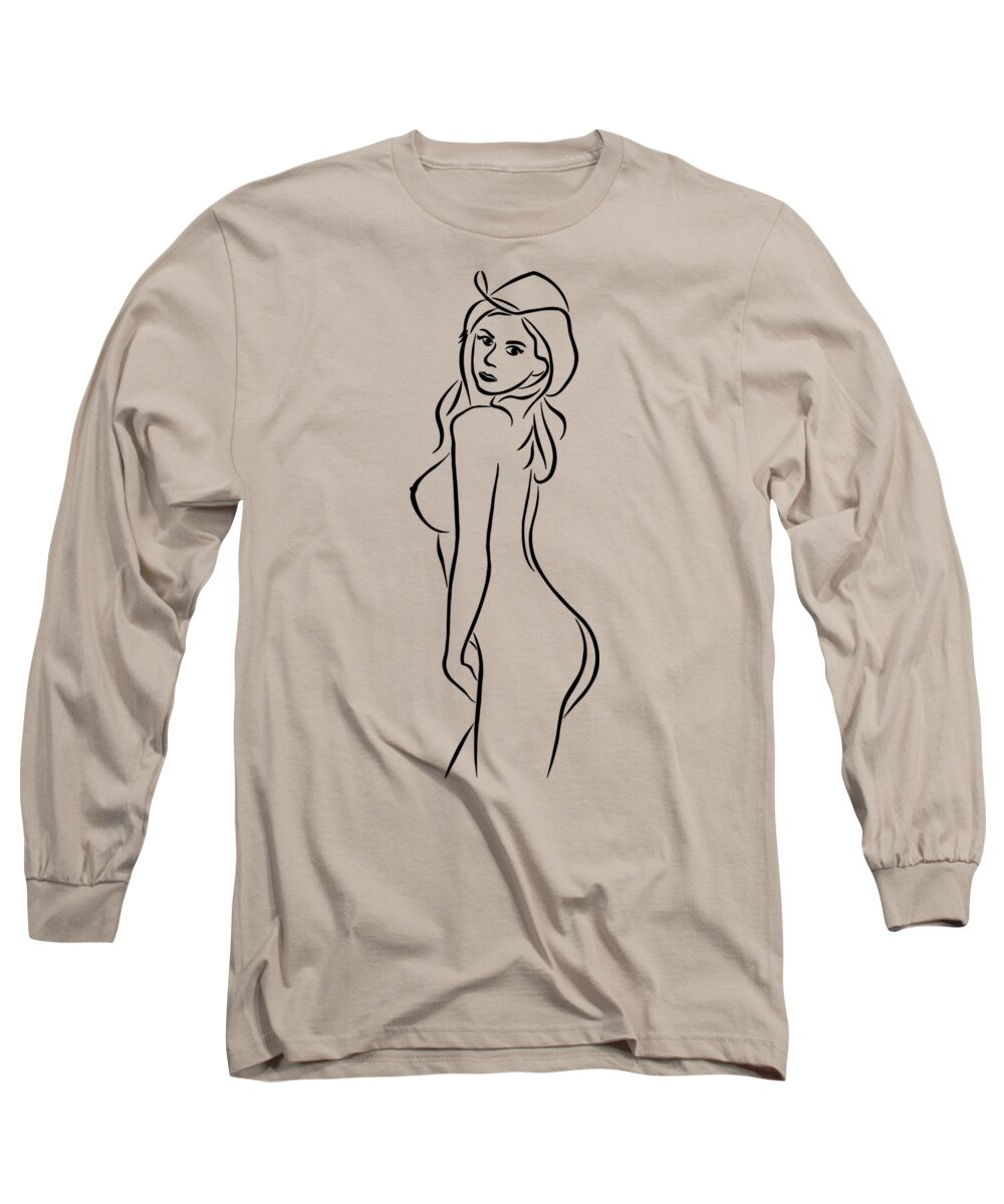 Nude Long Sleeve T-Shirt featuring the photograph Sexy Cowgirl Illustration by Ricky Barnard