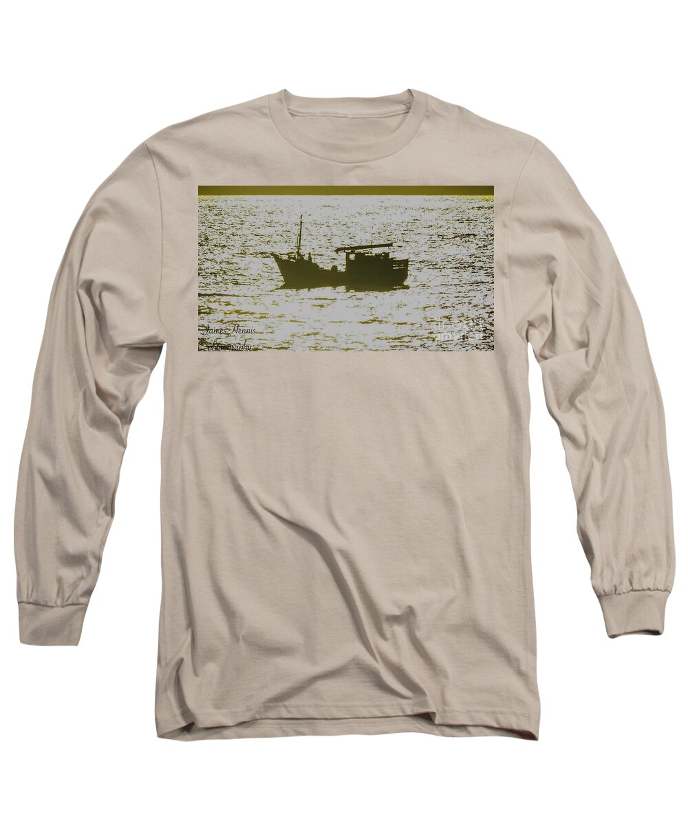 Ship.fisherman Long Sleeve T-Shirt featuring the photograph Ship in Shadows by Metaphor Photo