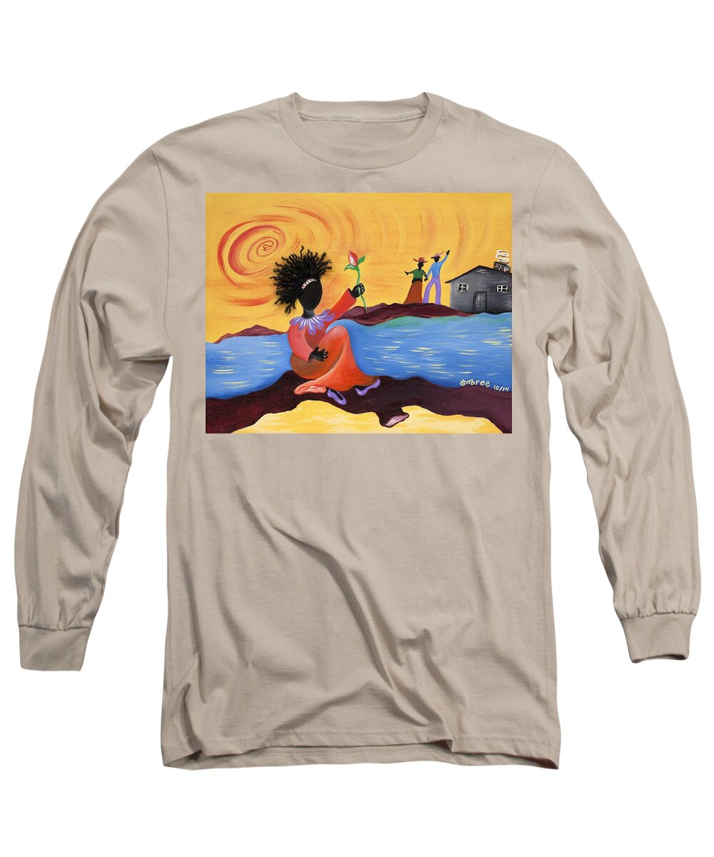 Sabree Long Sleeve T-Shirt featuring the painting Shore Love by Patricia Sabreee