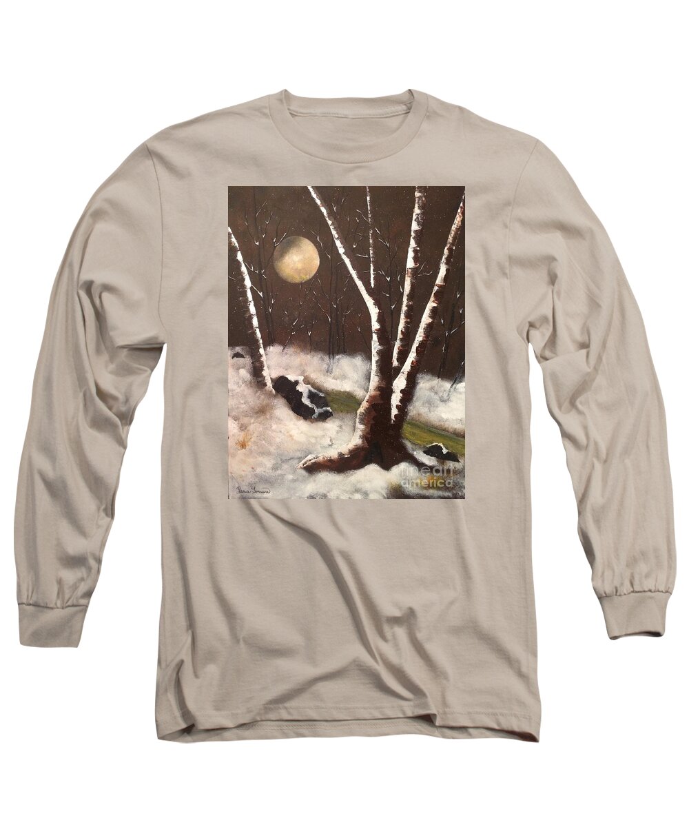 Birch Tree Long Sleeve T-Shirt featuring the painting Silent Night by Denise Tomasura