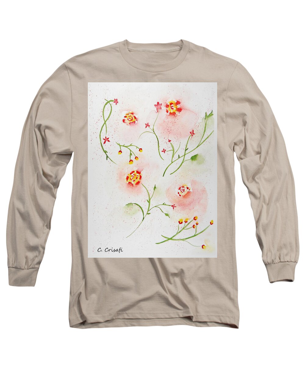 Flower Long Sleeve T-Shirt featuring the painting Simple Flowers #2 by Carol Crisafi