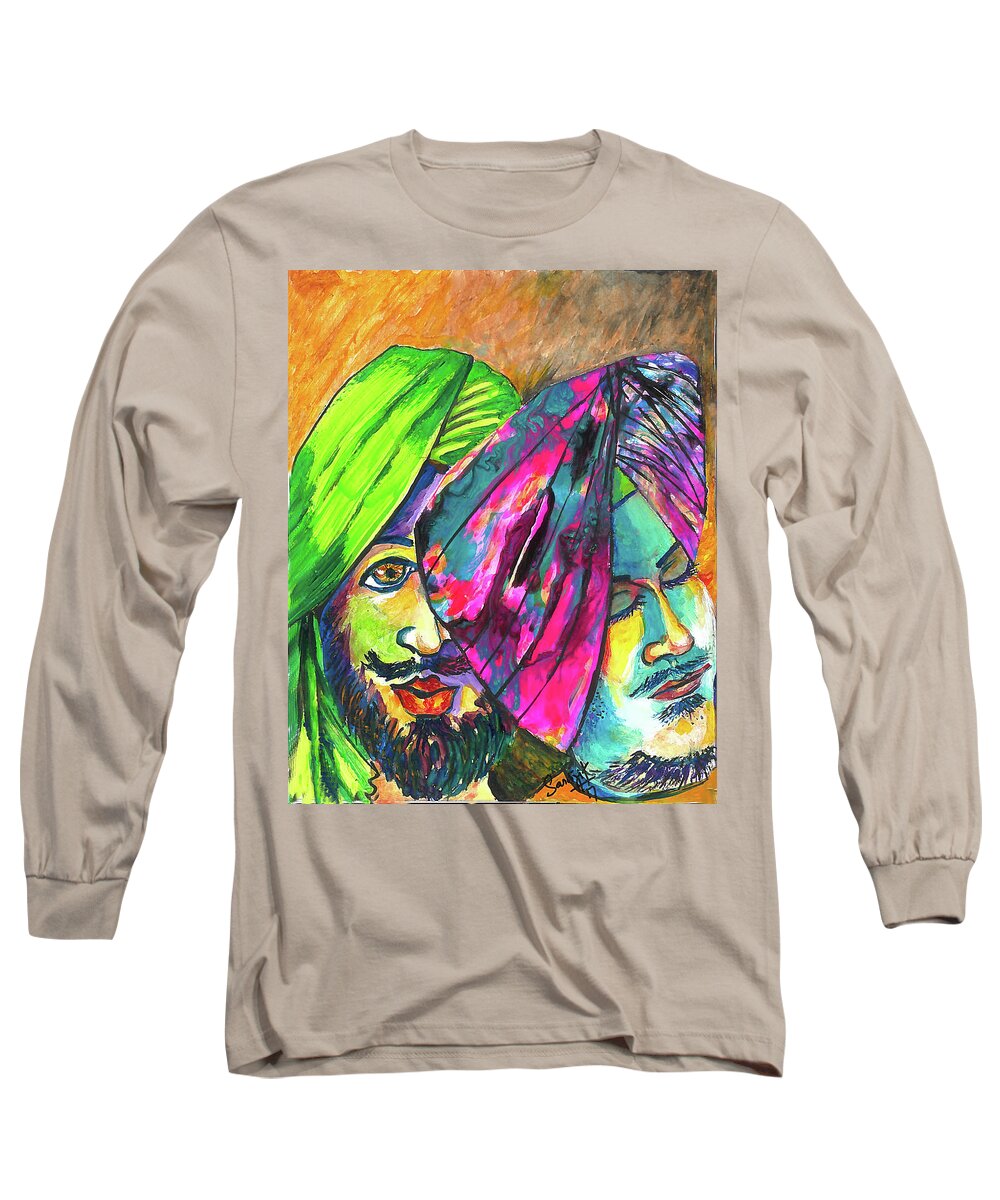 Singhs Long Sleeve T-Shirt featuring the painting Singhs and Kaurs-7 by Sarabjit Singh
