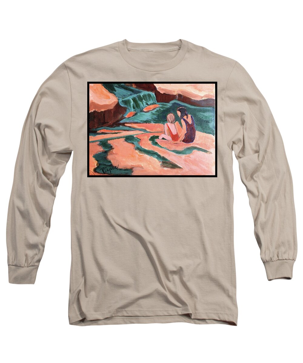 Slide Rock State Park Long Sleeve T-Shirt featuring the painting Sisters at Slide Rock by Betty Pieper