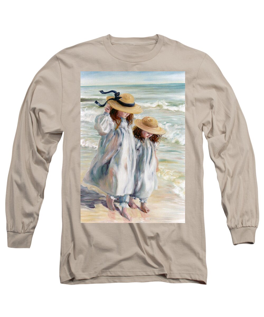 Sunhat Long Sleeve T-Shirt featuring the painting Sisters in Sunhats by Marie Witte