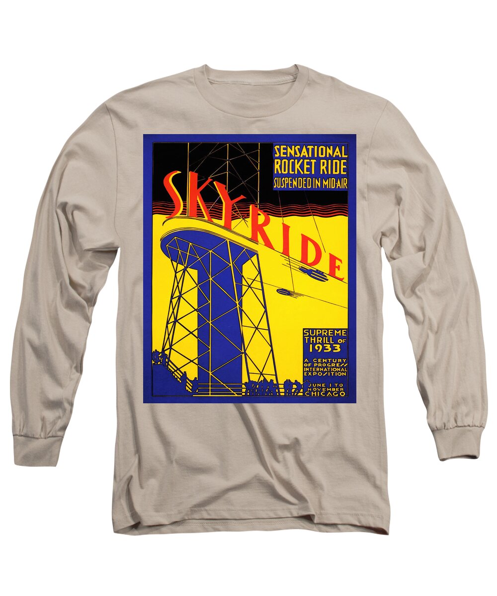 Sky Long Sleeve T-Shirt featuring the photograph Sky Ride Poster - Chicago Worlds Fair 1933 by Bill Cannon