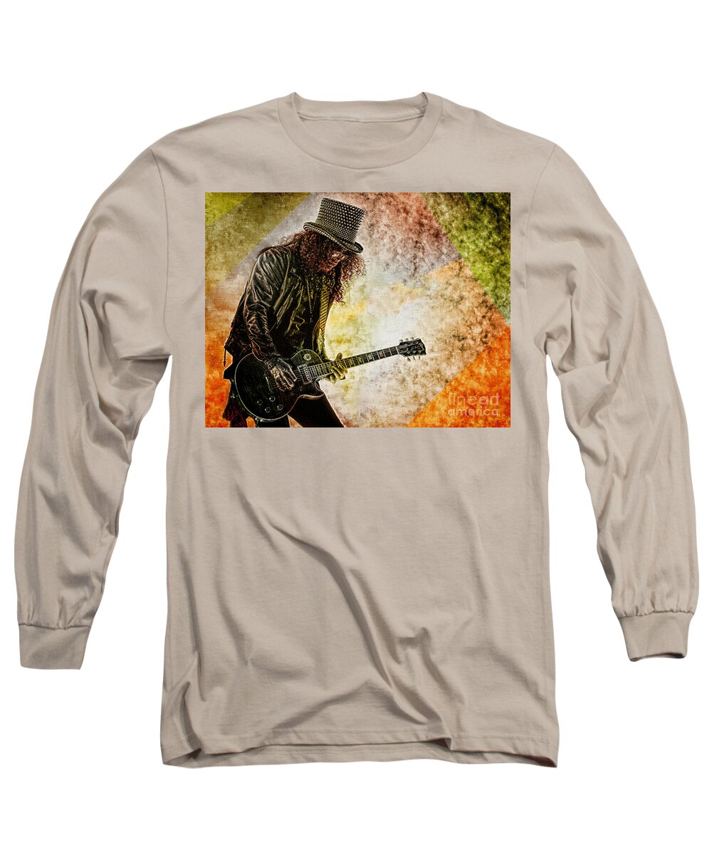 Guns And Rose Long Sleeve T-Shirt featuring the digital art Slash - Guitarist by Ian Gledhill