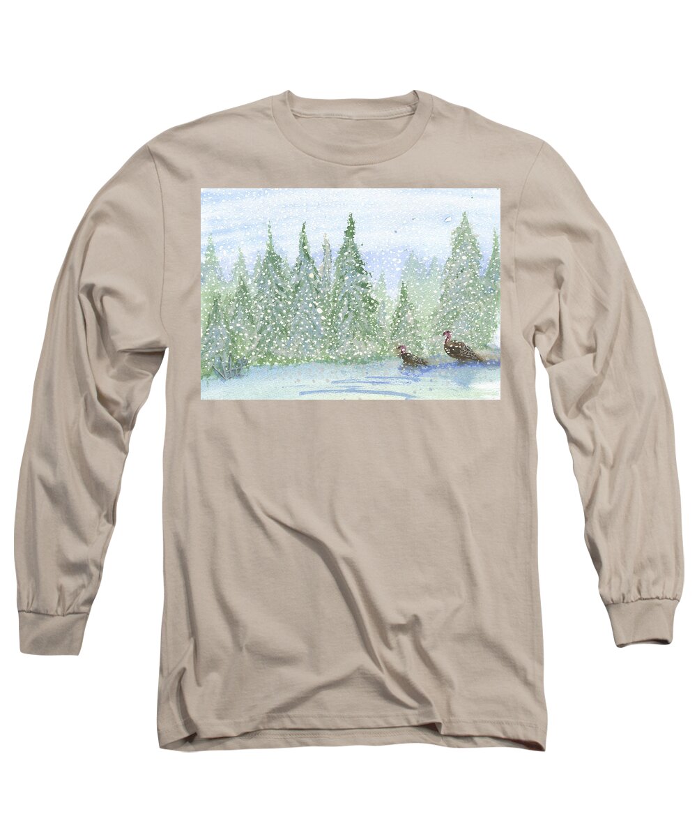 Turkey Long Sleeve T-Shirt featuring the painting Snowy Wilderness by Victor Vosen