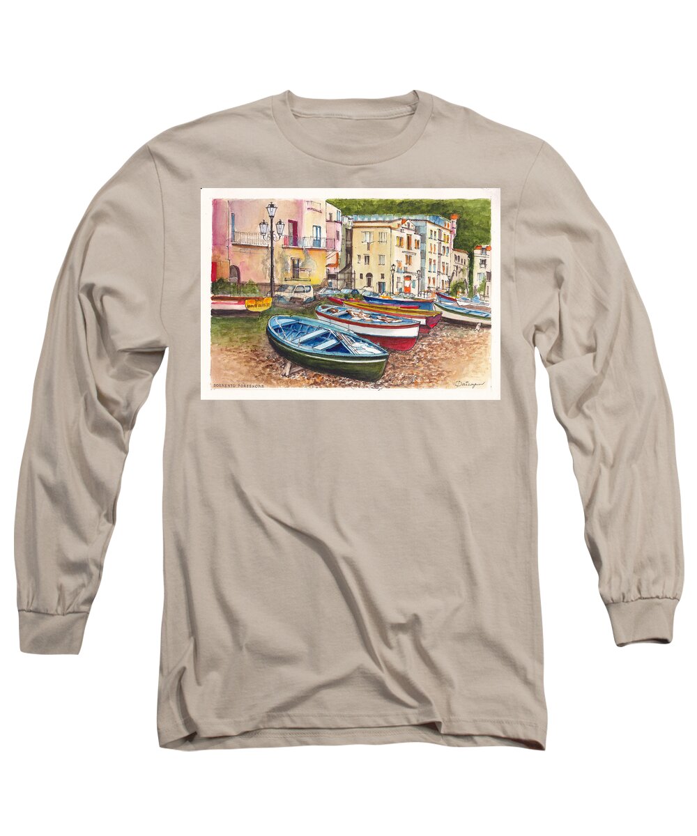 Sorrento Long Sleeve T-Shirt featuring the painting Sorrento Foreshore by Dai Wynn