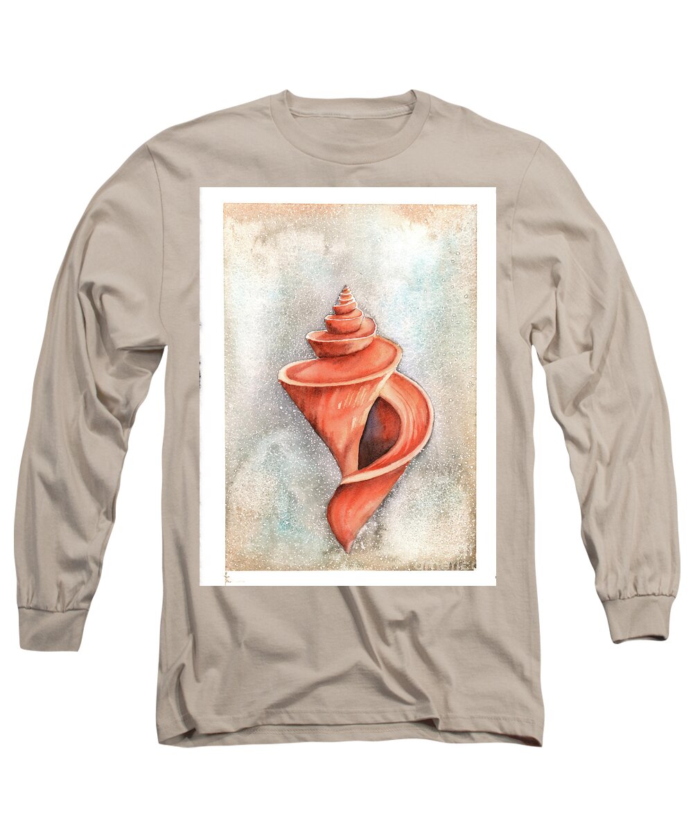 Seashell Long Sleeve T-Shirt featuring the painting Spiral Shell by Hilda Wagner