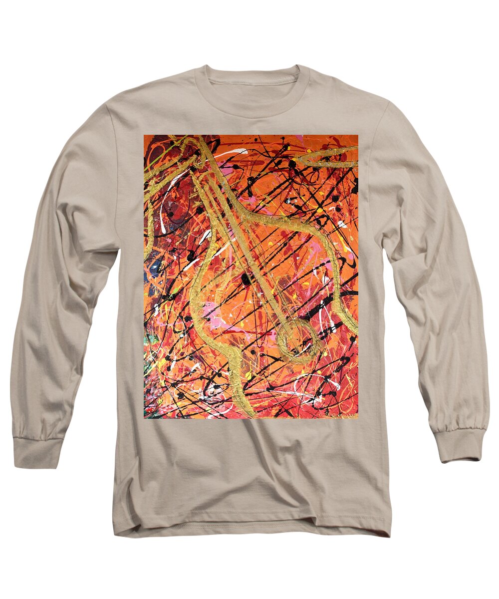 Guitar Long Sleeve T-Shirt featuring the mixed media Splash of Brass 2 by Demitrius Motion Bullock