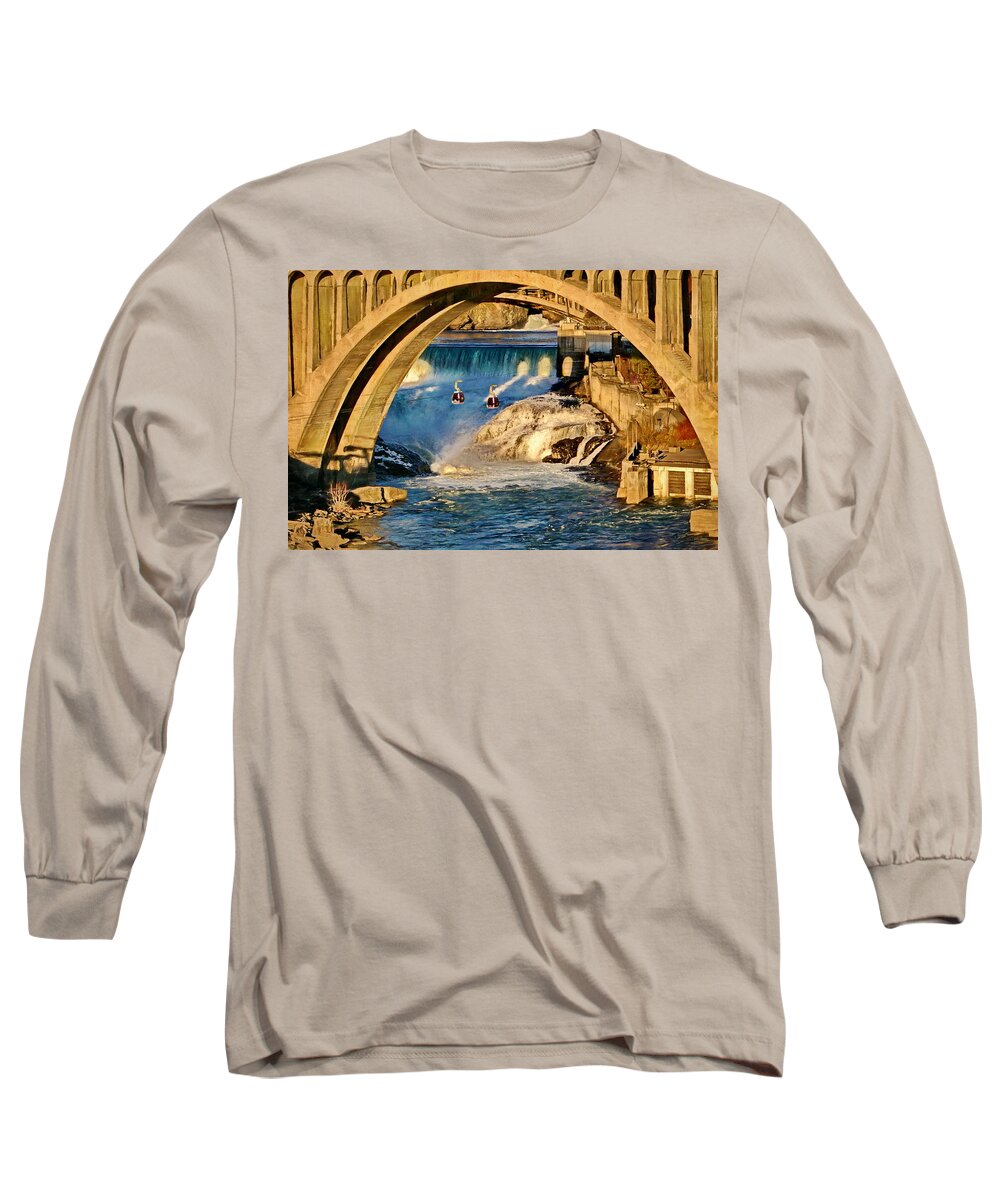 Arch Long Sleeve T-Shirt featuring the digital art Spokane Monroe Street Bridge by Russ Harris