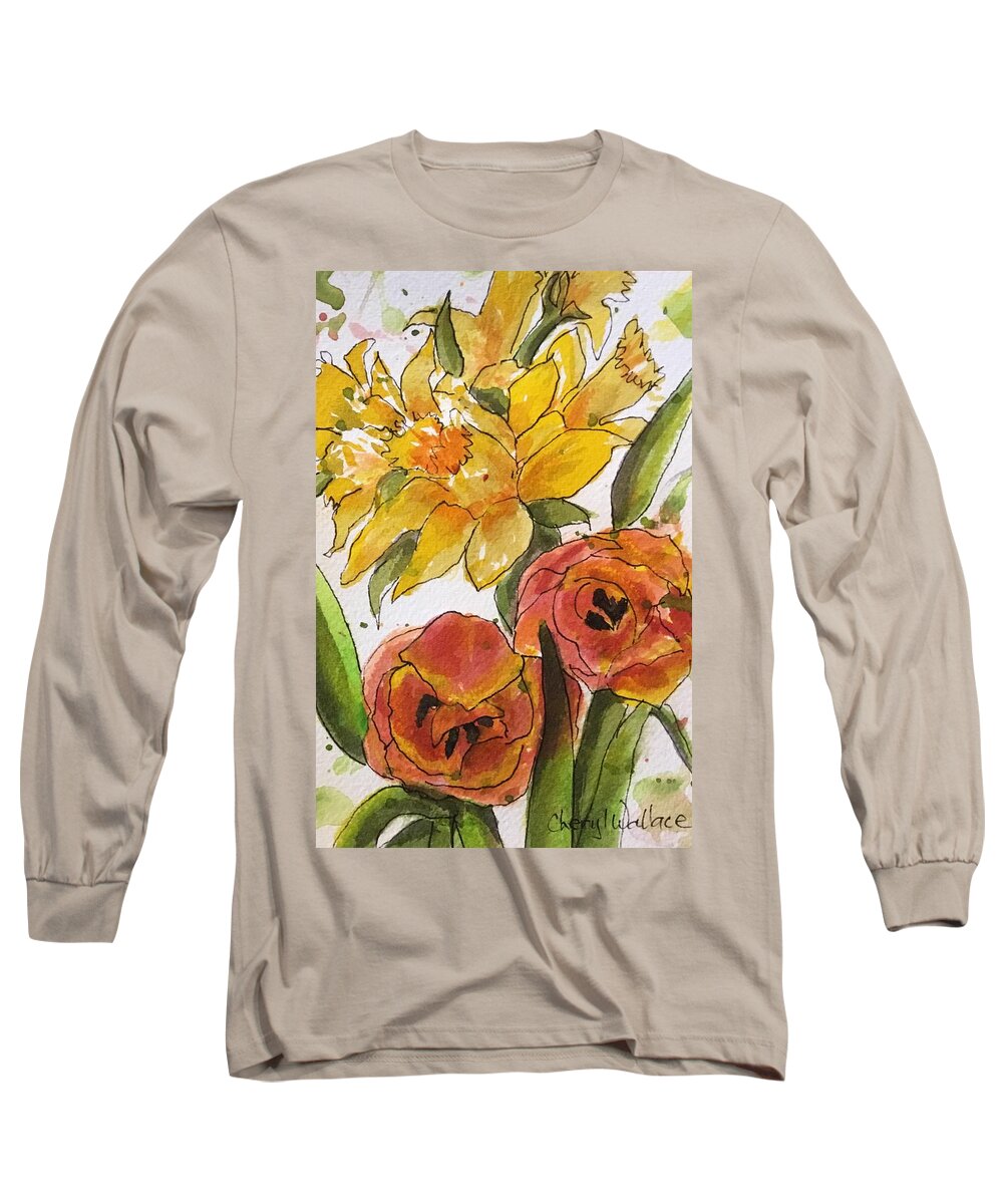 Nature Long Sleeve T-Shirt featuring the painting Spring Fling by Cheryl Wallace