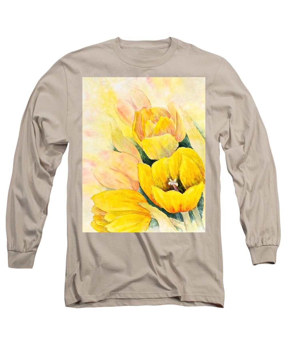 Watercolor Long Sleeve T-Shirt featuring the painting Spring Tulips by Carolyn Rosenberger