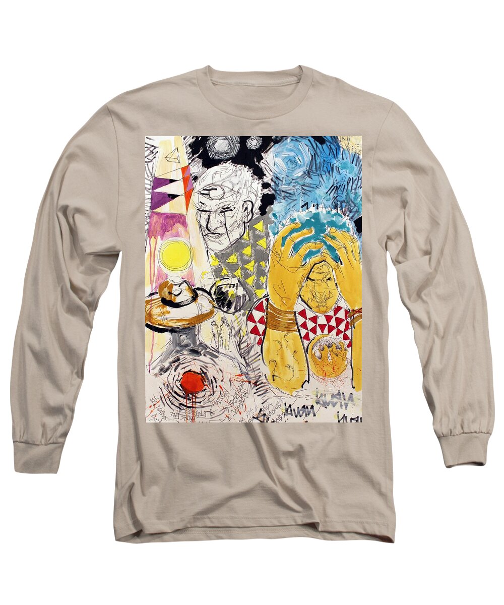 Abstract Long Sleeve T-Shirt featuring the mixed media Stages by Aort Reed