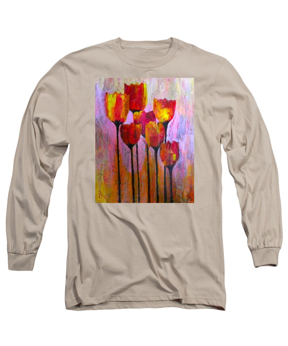 Tulips Long Sleeve T-Shirt featuring the painting Stand Up and Shine by Terry Honstead