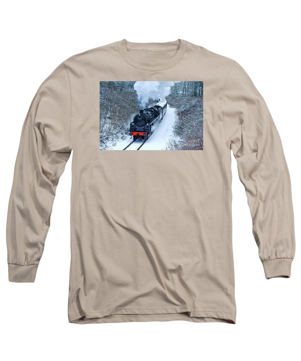 Steam Long Sleeve T-Shirt featuring the photograph Steam Locomotive 73129 In Snow by David Birchall