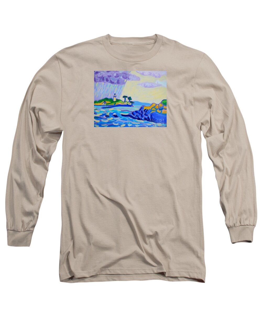 Landscape Long Sleeve T-Shirt featuring the painting Stormy Sail Out to Little Misery Island by Debra Bretton Robinson