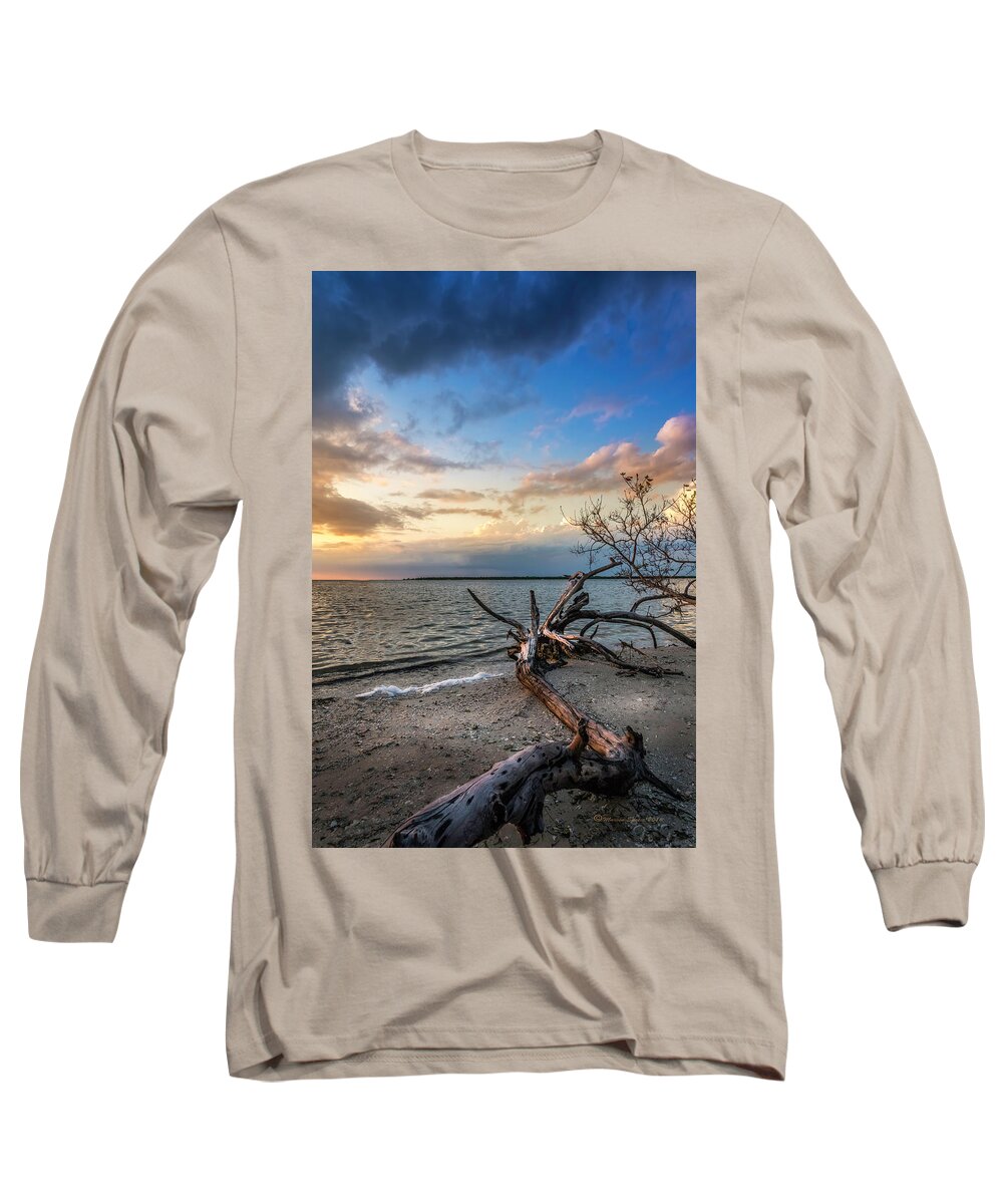 Driftwood Long Sleeve T-Shirt featuring the photograph Stormy Sunset by Marvin Spates