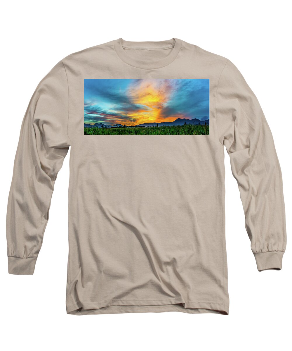 Chilliwack Sunset Long Sleeve T-Shirt featuring the photograph Summer Sunrise - Chilliwack Valley British Columbia by David Lee