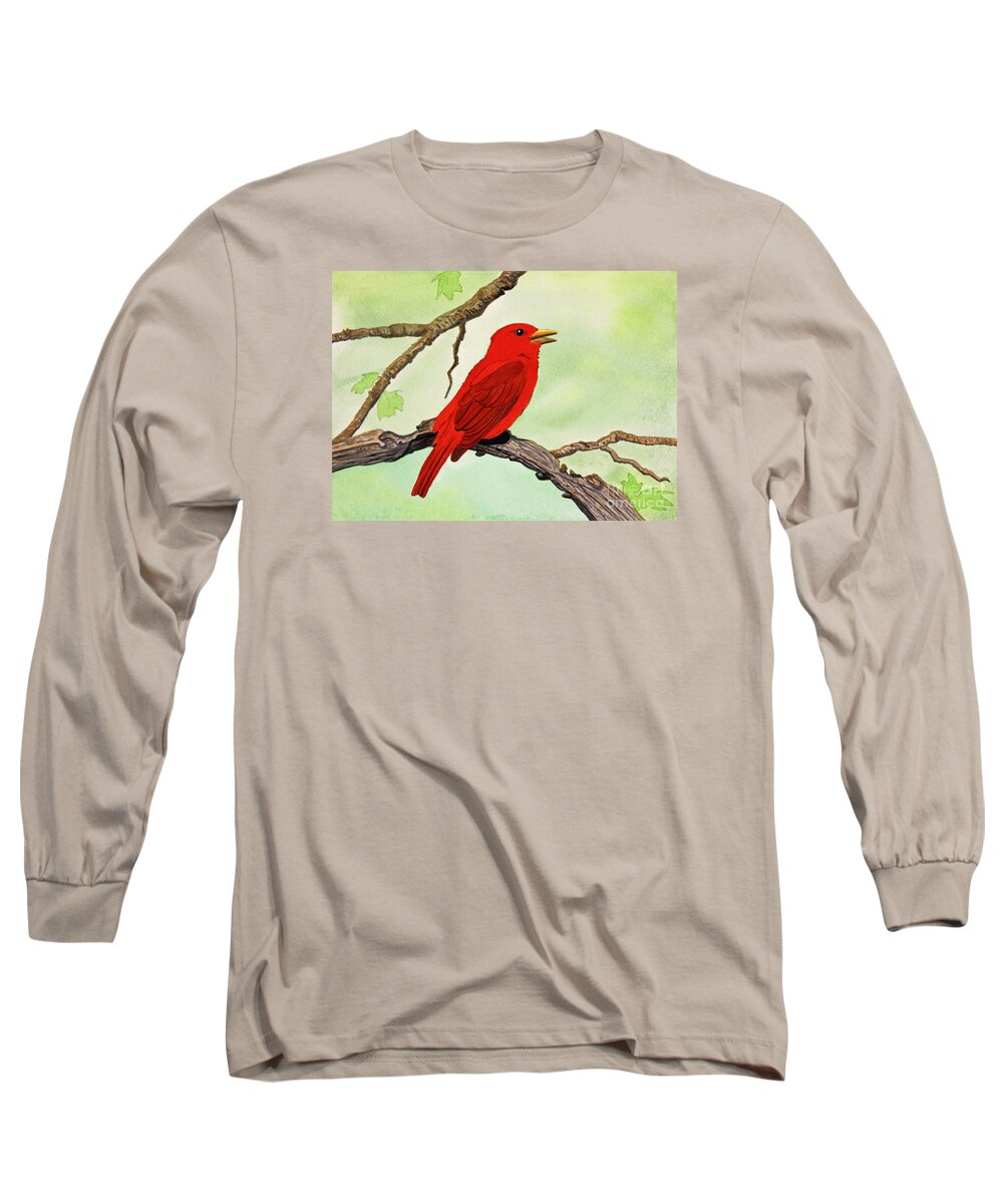 Tanager Long Sleeve T-Shirt featuring the painting Summer Tanager by Norma Appleton