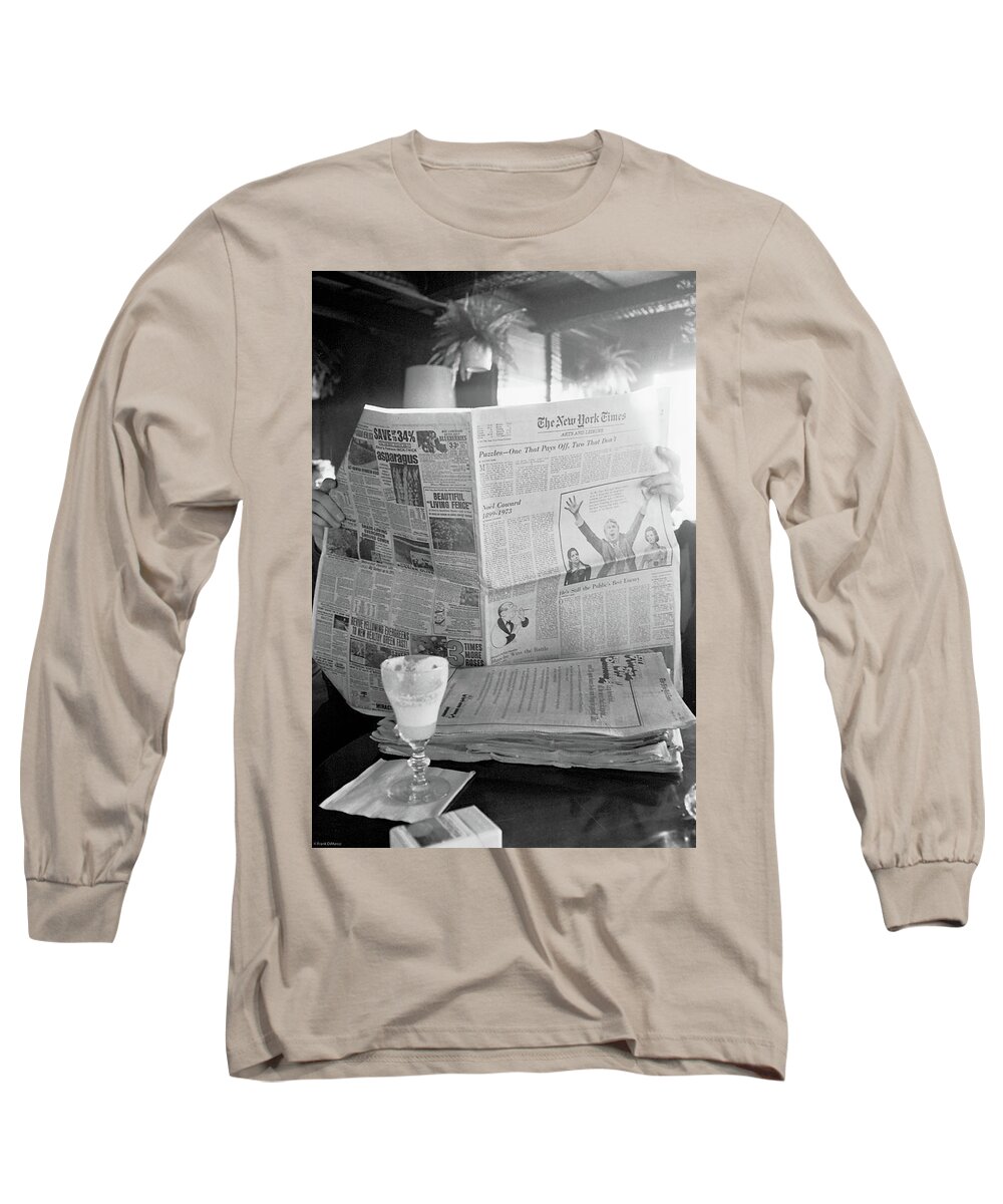 Black And White Long Sleeve T-Shirt featuring the photograph Sunday Times and Irish Coffee by Frank DiMarco