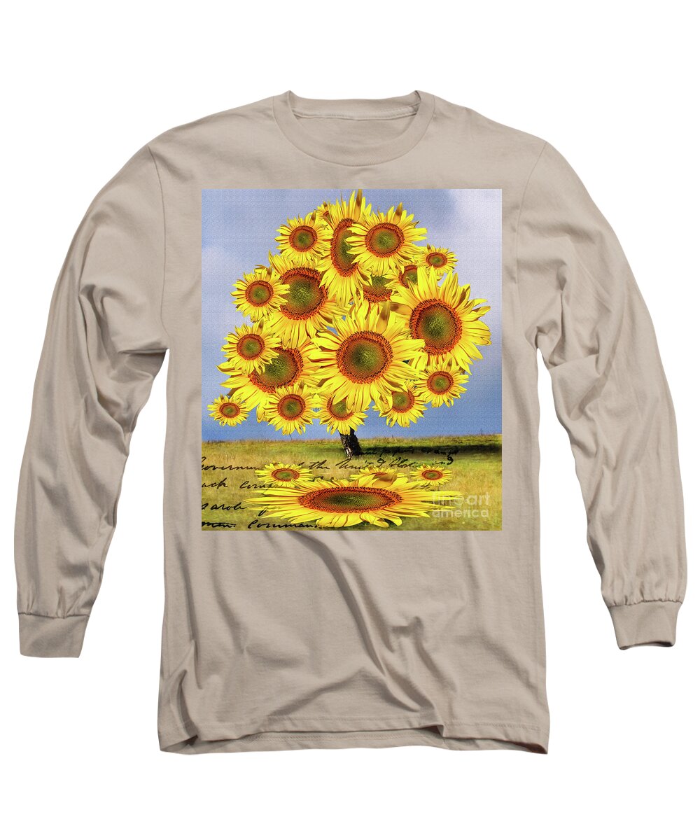 Sunflower Long Sleeve T-Shirt featuring the digital art Sunflower Tree by Daliana Pacuraru