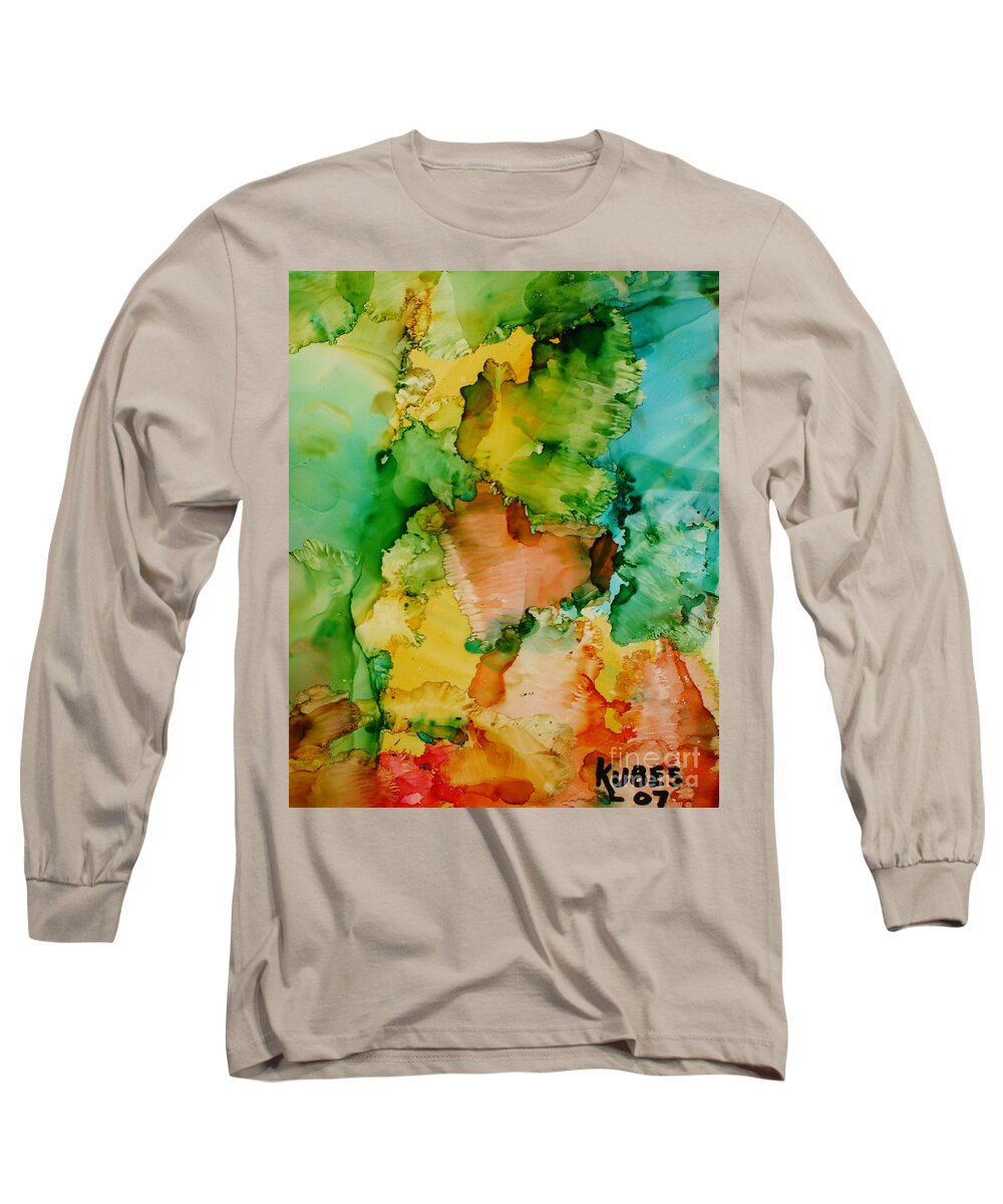 Abstract Long Sleeve T-Shirt featuring the painting Sunlit Reef by Susan Kubes
