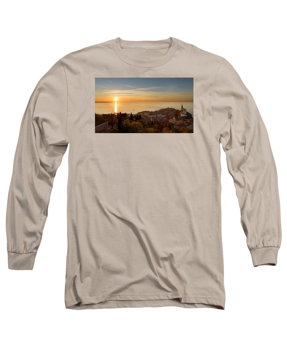 Piran Long Sleeve T-Shirt featuring the photograph Sunset at Piran by Robert Krajnc