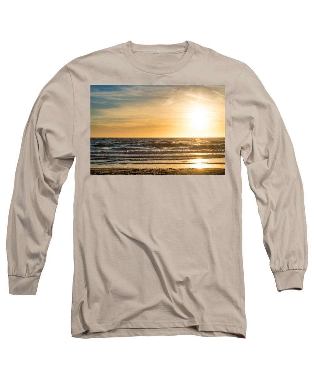 Europe Long Sleeve T-Shirt featuring the photograph sunset at the North Sea by Hannes Cmarits