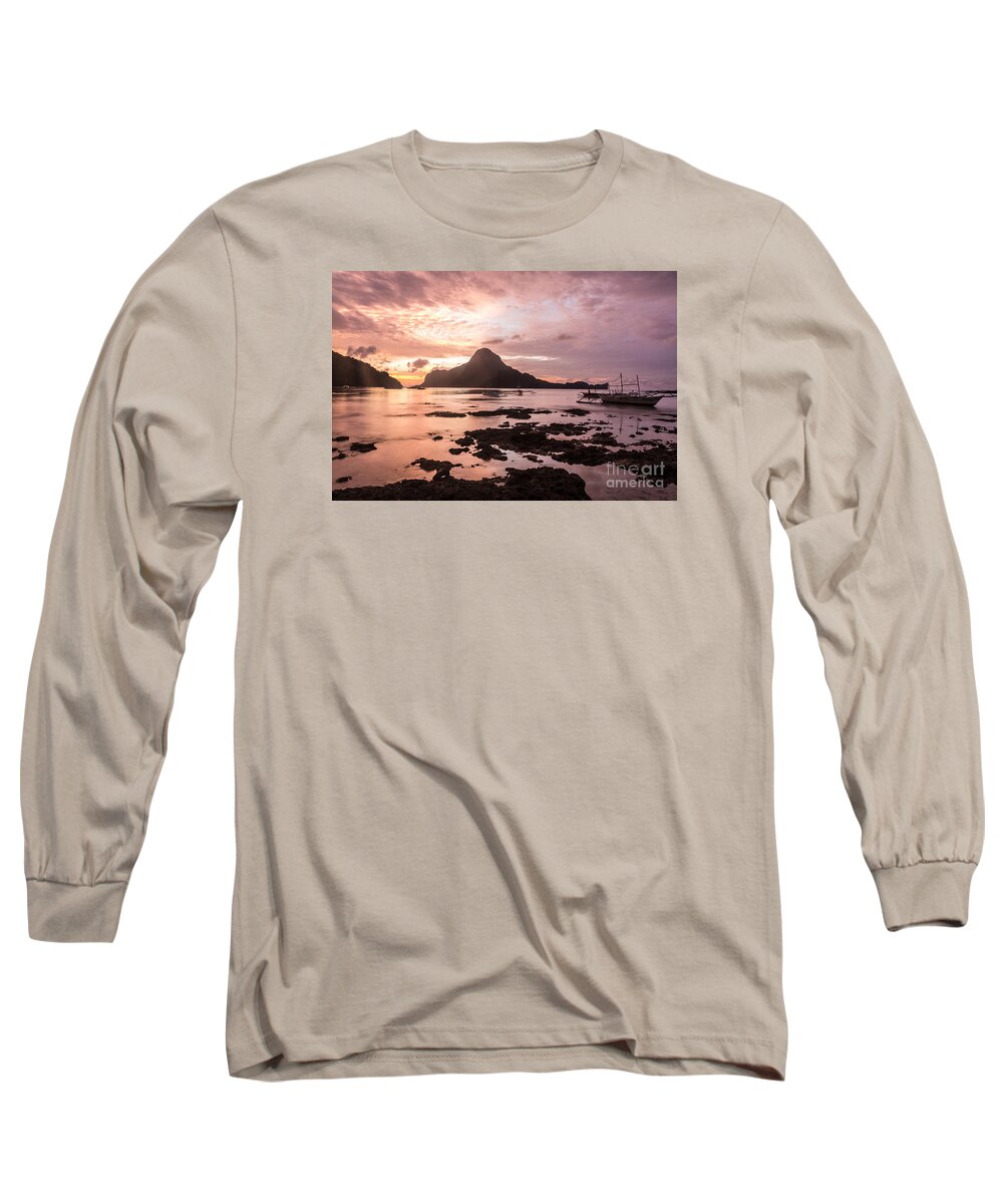 El Nido Long Sleeve T-Shirt featuring the photograph Sunset over El Nido bay in Palawan in the Philippines by Didier Marti