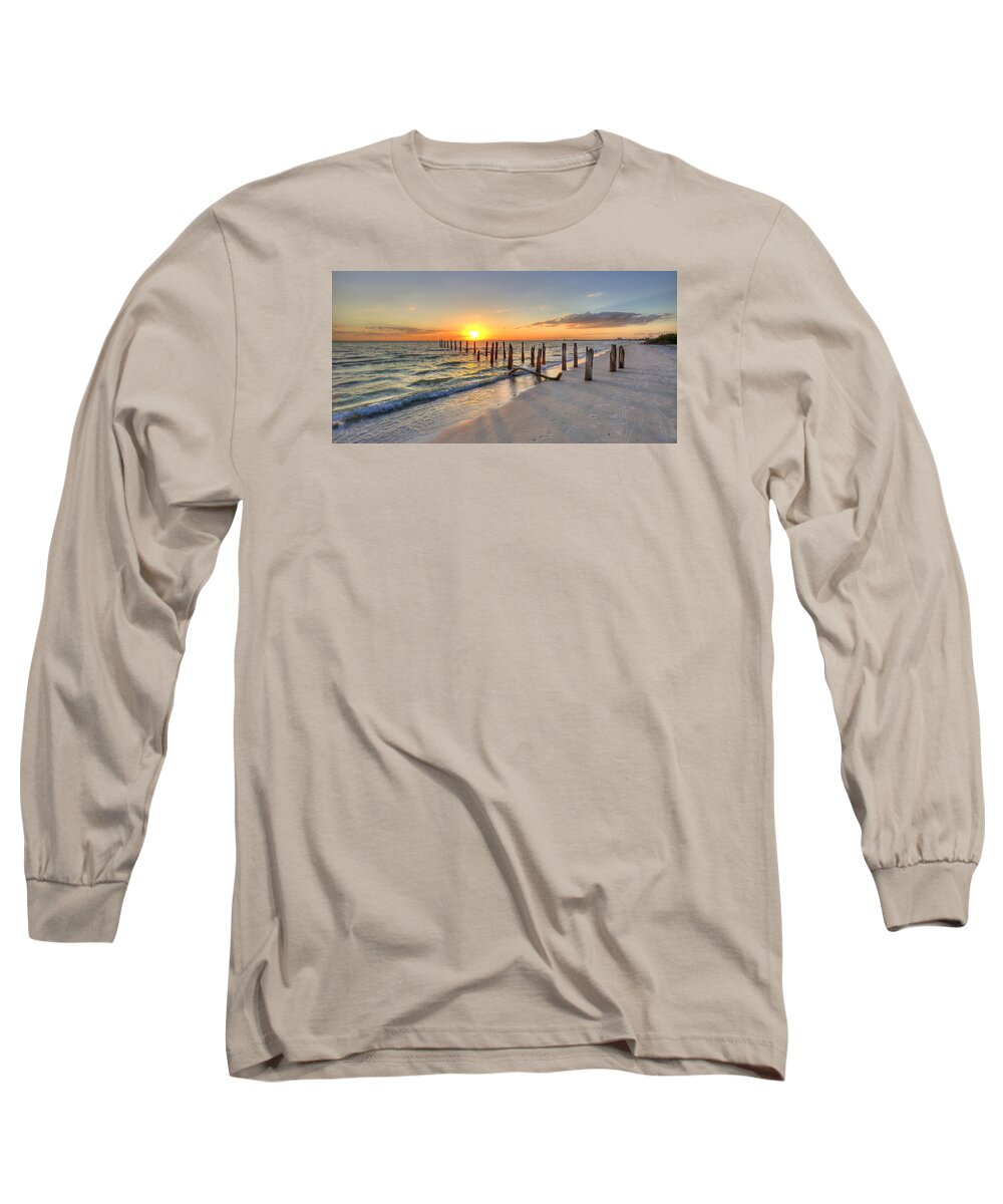 Southwest Long Sleeve T-Shirt featuring the photograph Sunset Pilings by Sean Allen