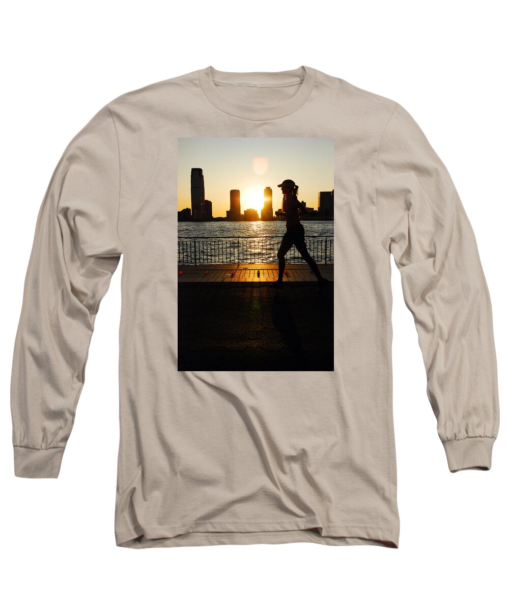 New Long Sleeve T-Shirt featuring the photograph Sunset Runner by James Kirkikis