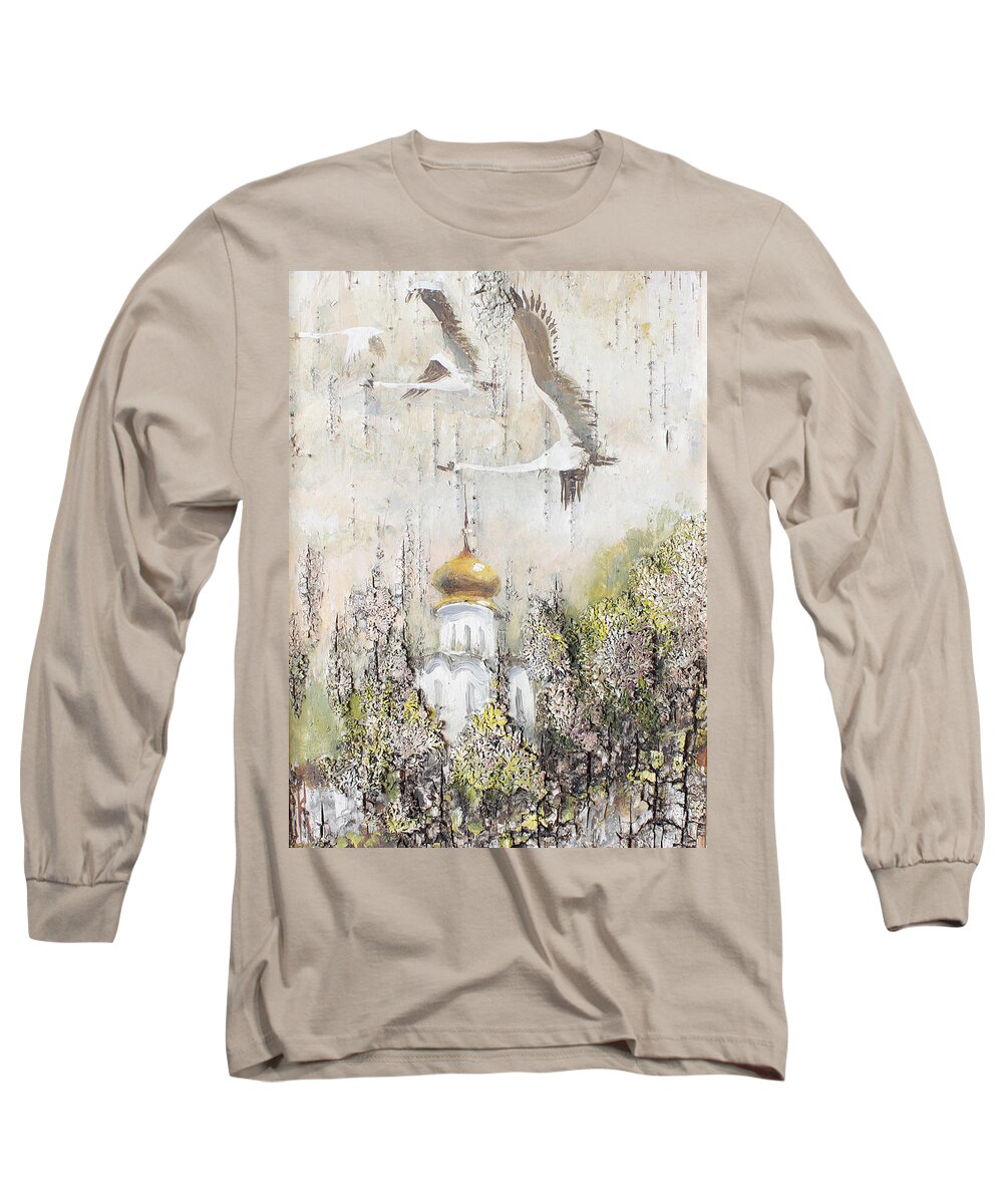 Swan Long Sleeve T-Shirt featuring the painting Swans Flight by Ilya Kondrashov