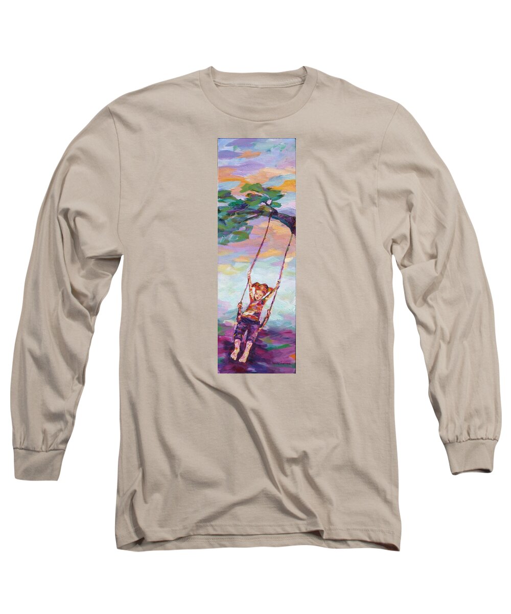 Child Swinging Long Sleeve T-Shirt featuring the painting Swinging With Sunset Energy by Naomi Gerrard