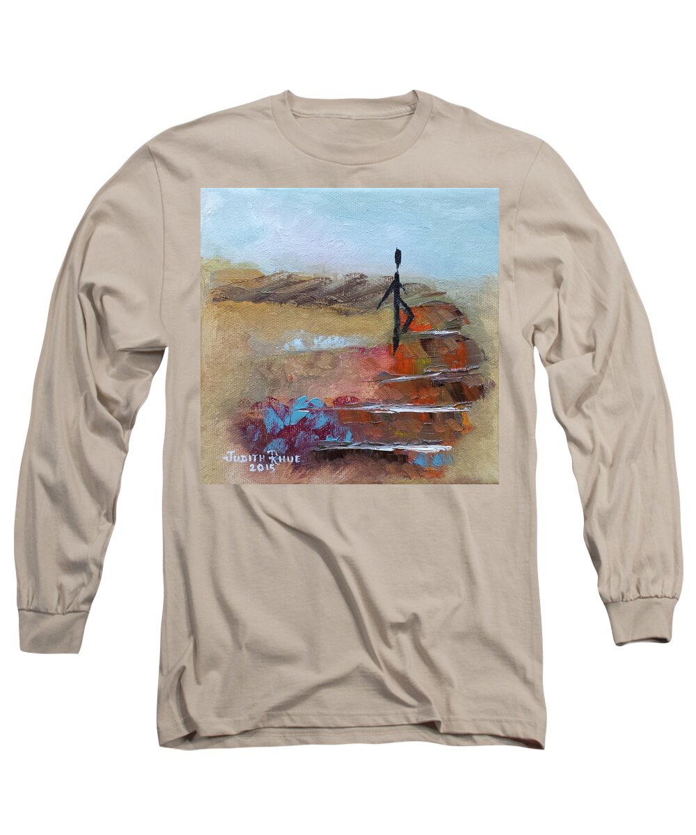 Abstract Long Sleeve T-Shirt featuring the painting Take That Step by Judith Rhue