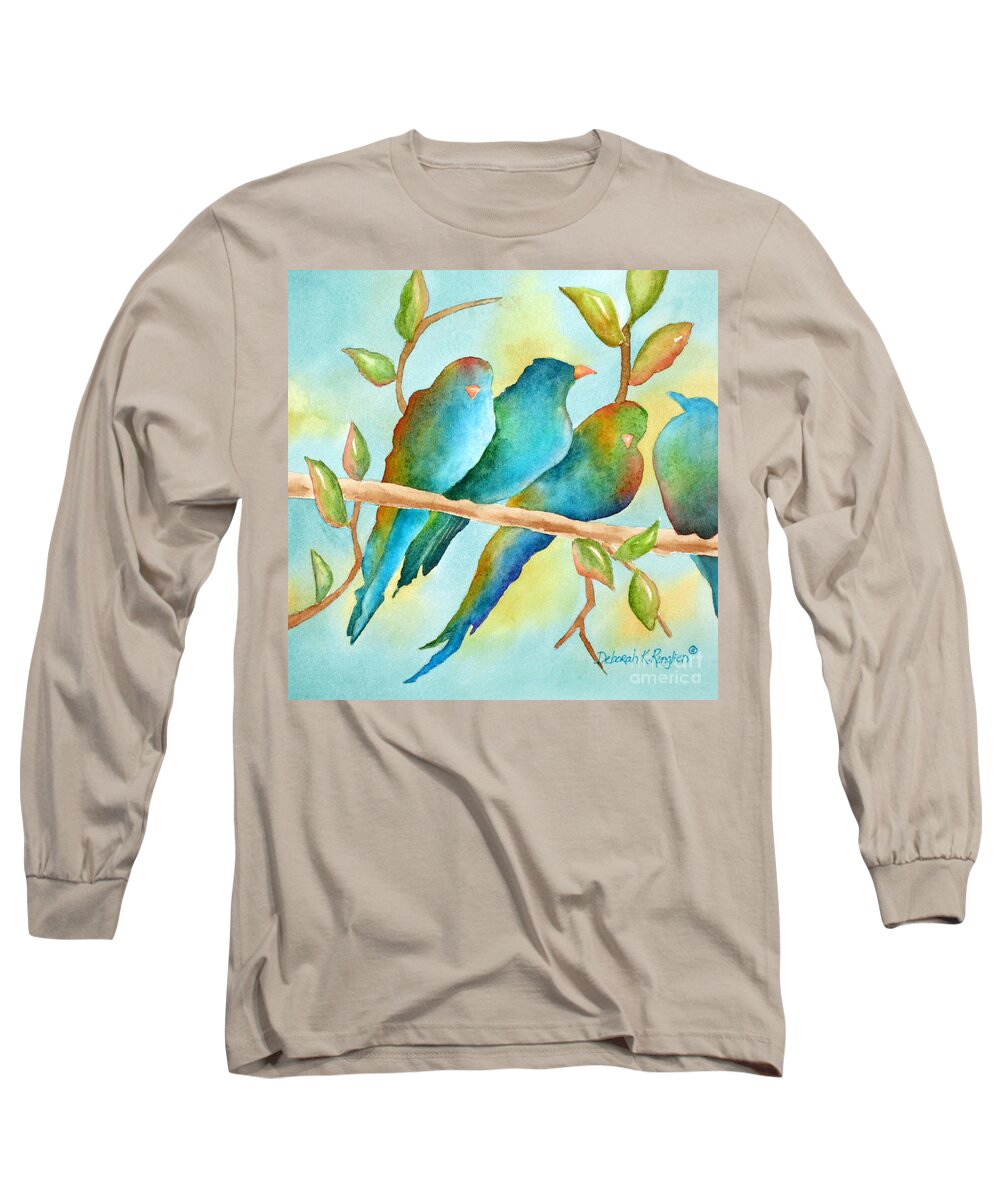 Birds Long Sleeve T-Shirt featuring the painting Teal Tails by Deborah Ronglien