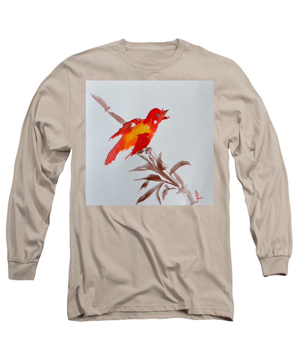 Bird Long Sleeve T-Shirt featuring the painting Thank You Bird by Beverley Harper Tinsley