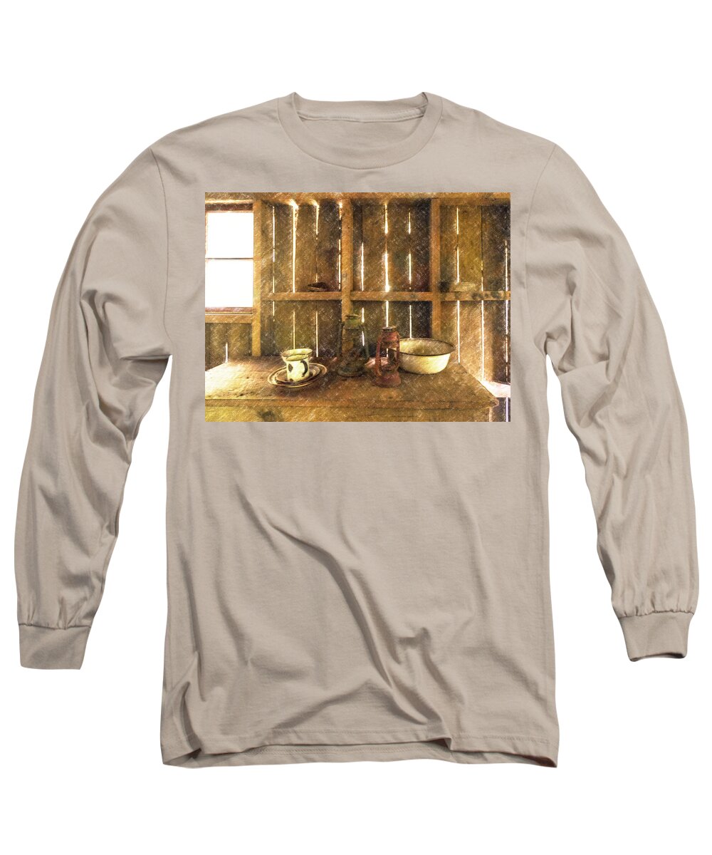 Draughty Long Sleeve T-Shirt featuring the digital art The Abandoned Cabin by Steve Taylor