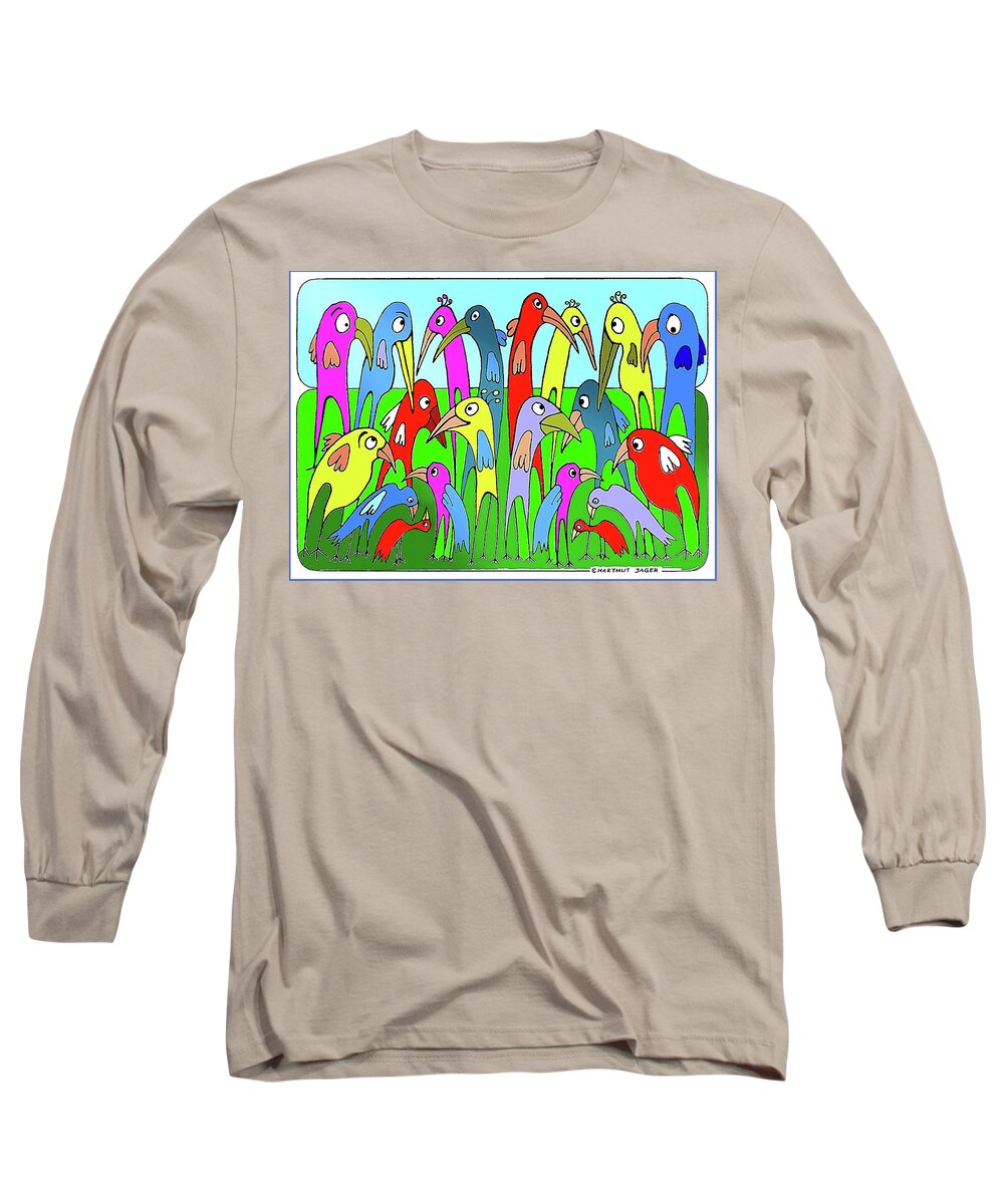 Birds Long Sleeve T-Shirt featuring the painting The Annual General Meeting by Hartmut Jager